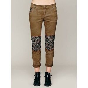 Free People Size 4 Olive Floral Patch Skinny Pants